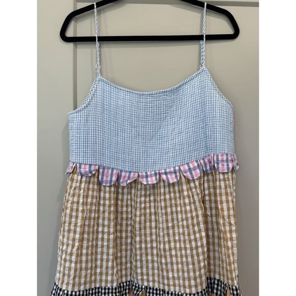 Stella Nova Lillibeth Gingham Scallop Layered Dress Midi 40 Large Anthropologie - Picture 4 of 8
